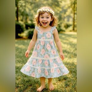 Haute Hippie 70s Tiered Cottage core sundress, cabbage roses, 4T, MSRP $48